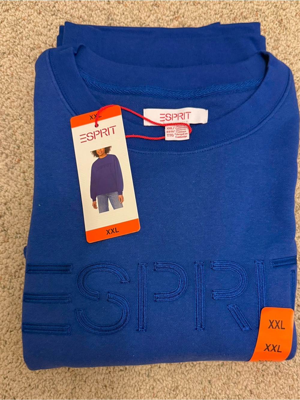 New Esprit Logo Crewneck Blue Sweatshirt Viral 80's XXL NWT